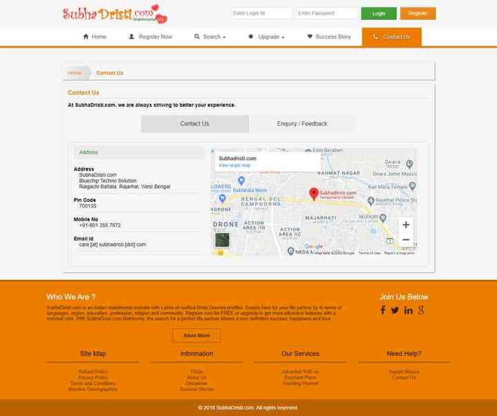 Matrimonial Website - Contact us page